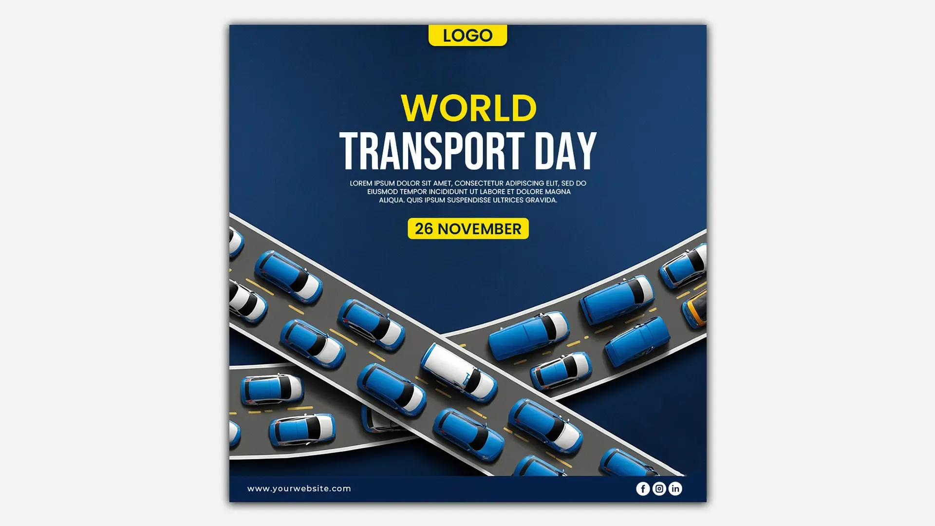 Modern World Transport Day Theme with Blue Cars on Road Instagram Post